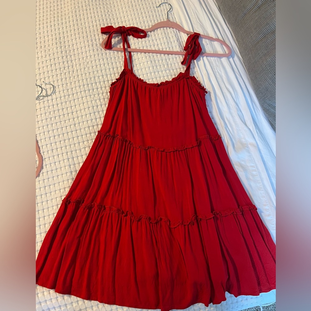 Trixxi tie strap red tiered dress